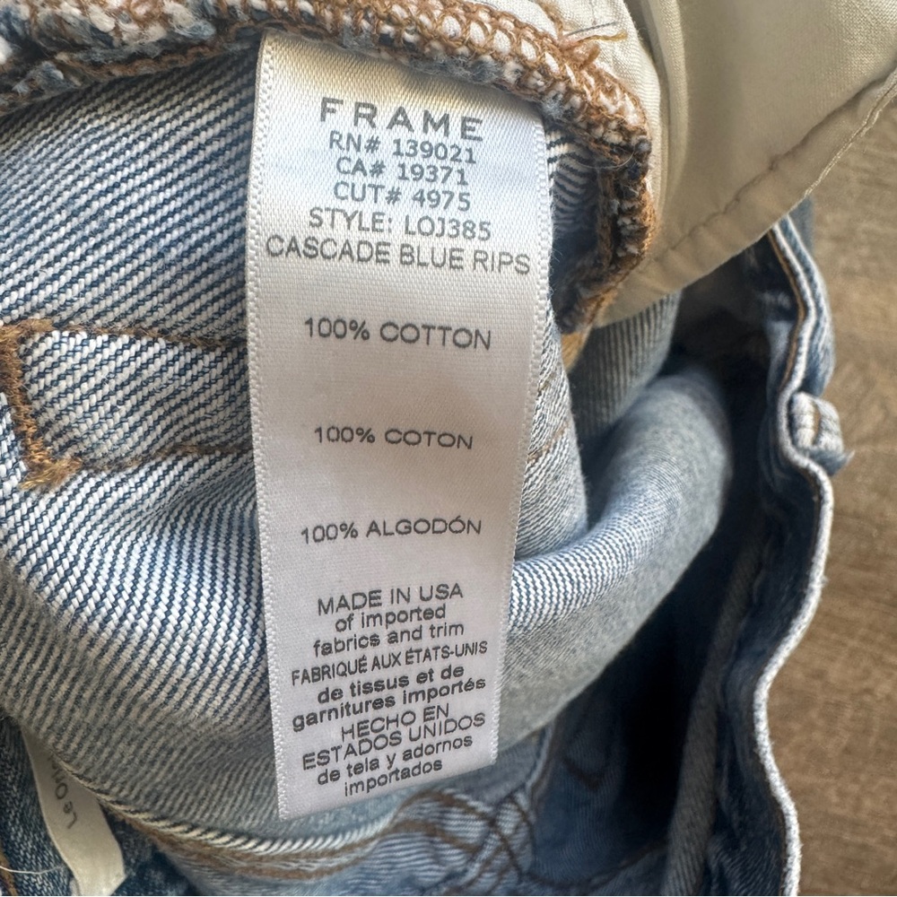 Frame Le Orginal Jeans High Rise Distressed Button Fly Cascade Blue Rips Size 25 - Picture 12 of 12